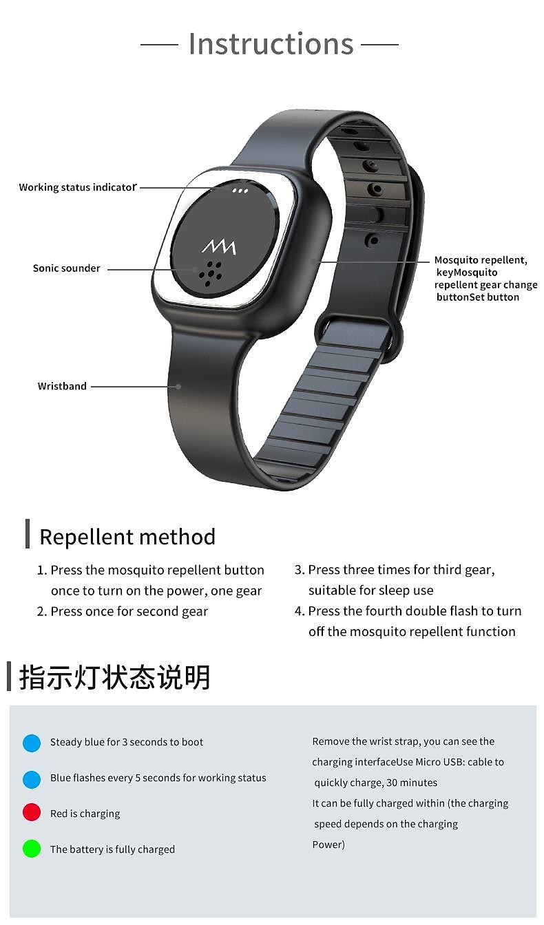Ultrasonic Anti-Mosquito Bracelet – Wearable Slim Bracelet for Children, Adults, Pregnant Women, Outdoor Use 2025 - $14.99 –P13