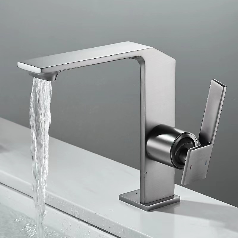 Waterfall Bathroom Sink Mixer Faucet Brass, Single Handle Washroom Basin Taps One Hole Faucets with Hot and Cold Hose, Waterfall Spout Brass Bathroom Tap Chrome Black Gold Grey 2025 - $113.99 –P14