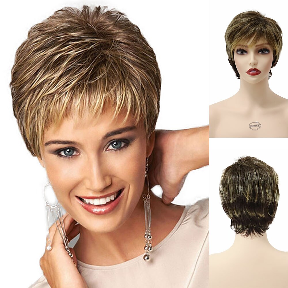 capelli sintetici parrucche corte parrucca biondo platino con frangia parrucche da donna per donne acconciature naturali vendita cuffia per parrucca gratis del 2025 a $21.99 –P7