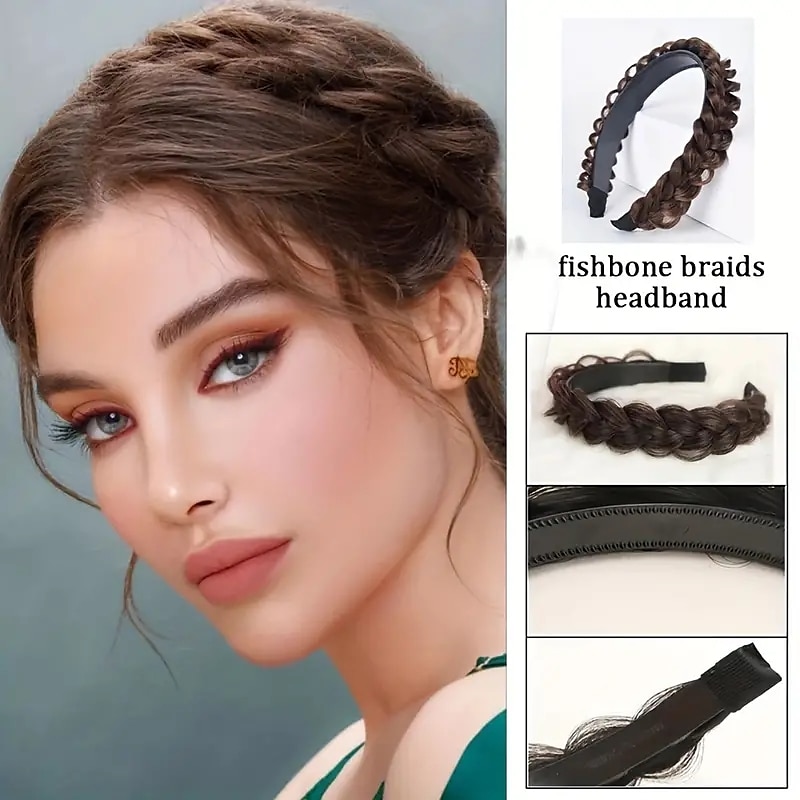Fashion Synthetic Fishbone Braid Wig Twist Braid Headband Hairpin Hair Accessories For Women Daily Wear Party 2025 - $9.99 –P5
