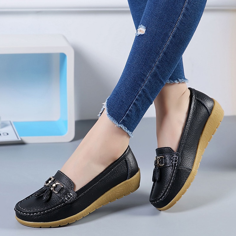Dame Flate sko Slip-Ons Store størrelser Klassiske Loafers Myke sko Arbeid Daglig Vandring Helfarge Sommer Flat hæl Kvadratisk Tå Fritid minimalisme Fuskelær PU Tøfler Lyseblå Vin Svart 2025 - $29.99 –P4