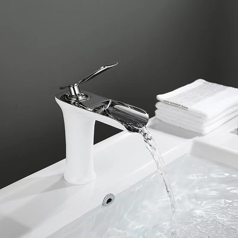 Waterfall Bathroom Sink Mixer Faucet 4.7" Spout, Mono Wash Basin Single Handle Basin Taps Washroom with Hot and Cold Hose, Monobloc Vessel Water Brass Tap Deck Mounted 2025 - $89.99 –P17