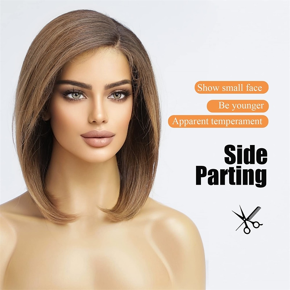 Brown Wigs for Women Bob Shoulder Length Straight Synthetic Lace Wig Side Parting with Baby Hair 2025 - $24.99 –P3