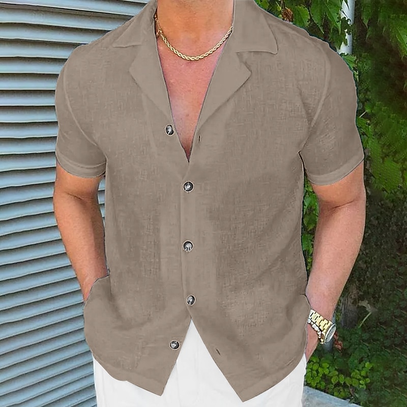 Per uomo Camicia Camicia di lino Camicia Estiva Abbigliamento da spiaggia Camicia con Bottoni Semplice Vacanza Casuale Nero Bianco Rosa Blu Manica Corta Collo Camp Estate Abbigliamento del 2026 a $21.99 –P9