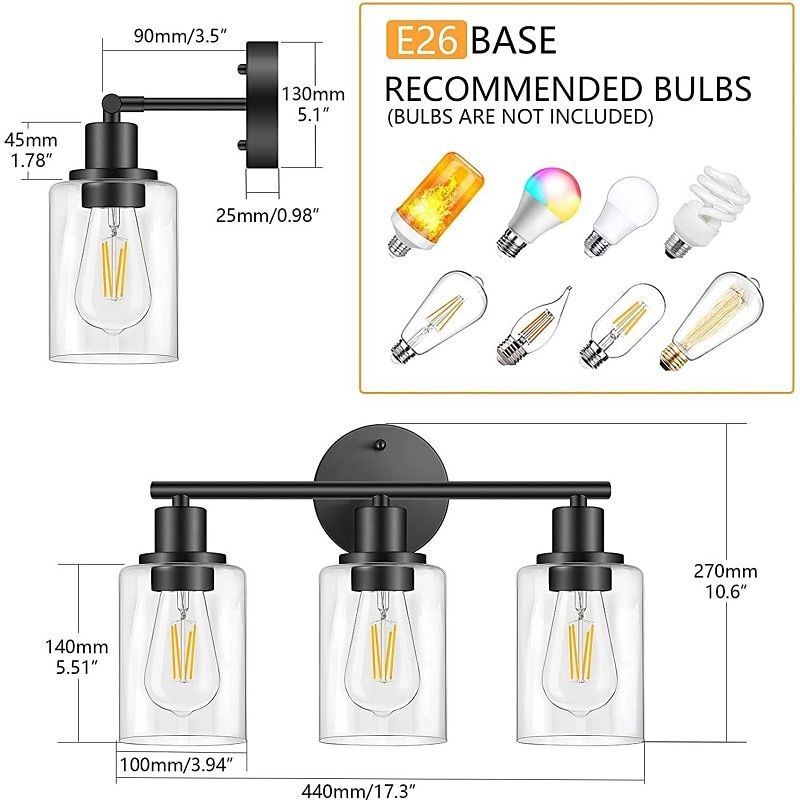 éclairage de salle de bain vanité lumière 3 lumières applique murale éclairage en laiton brossé salle de bain lumière avec abat-jour en verre clair salle de bain applique murale applique murale pour de 2025 ? $141.99 –P4