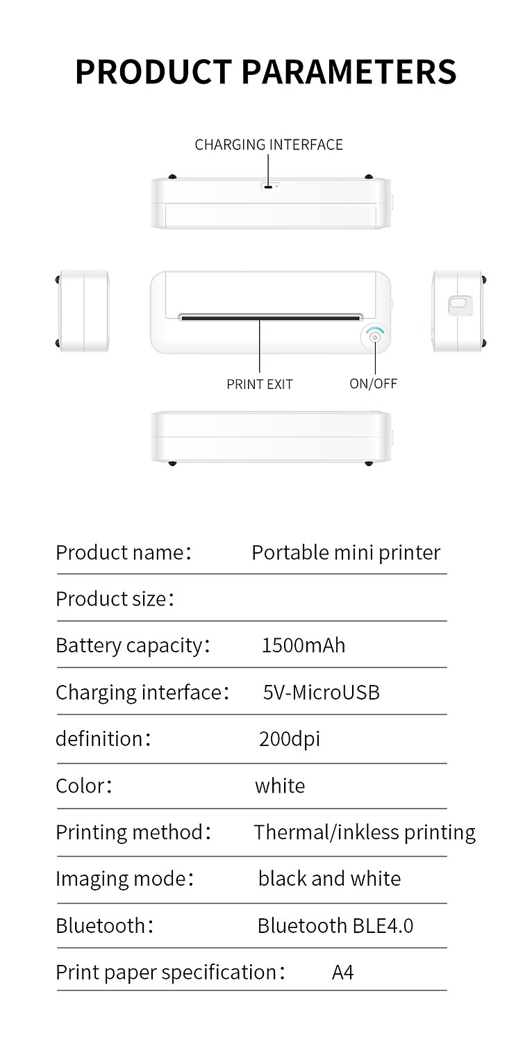 2025年 ポータブル ミニ プリンター ブルートゥース hd a4 感熱紙 カード スワイプ 宿題 ペーパー インクレス プリンター コレクション – $153.99 –P10