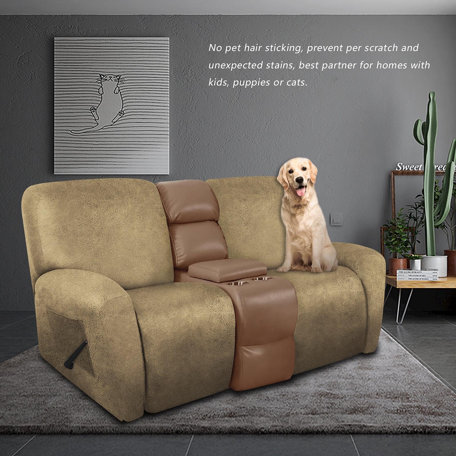 2 Seater Recliner Covers Stretch Love Seat Reclining Sofa Cover, Like Leather Couch Slipcover with Elastic Loop, Anti-cat Scratch Furniture Protector for Dogs Pet 2025 - $74.99 –P9