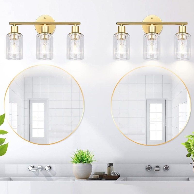éclairage de salle de bain vanité lumière 3 lumières applique murale éclairage en laiton brossé salle de bain lumière avec abat-jour en verre clair salle de bain applique murale applique murale pour de 2025 ? $141.99 –P19