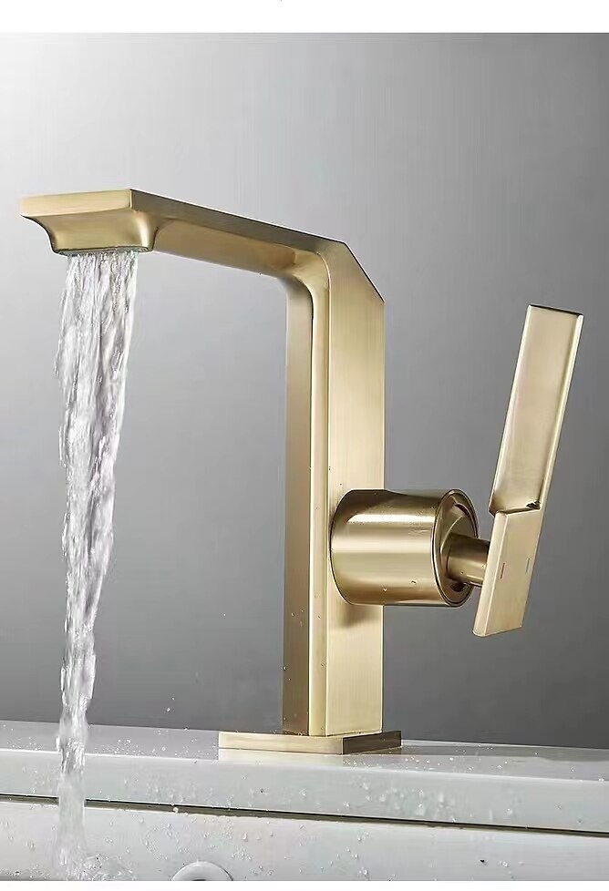 Waterfall Bathroom Sink Mixer Faucet Brass, Single Handle Washroom Basin Taps One Hole Faucets with Hot and Cold Hose, Waterfall Spout Brass Bathroom Tap Chrome Black Gold Grey 2025 - $113.99 –P2