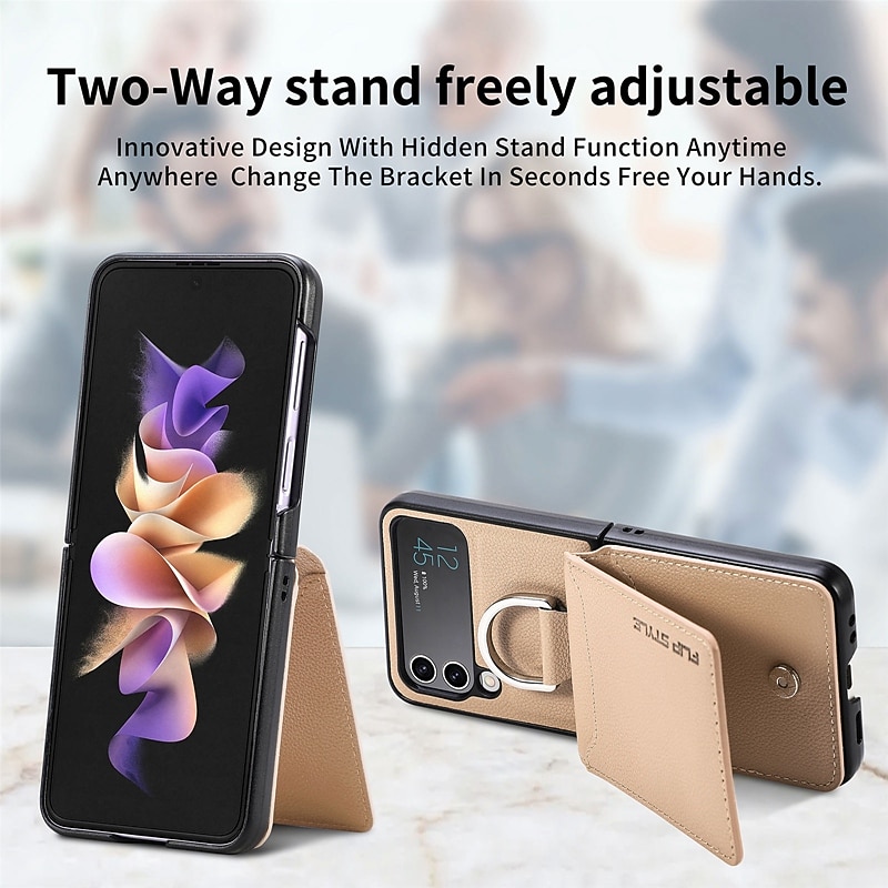 Phone Case For Samsung Galaxy Z Flip 7 Z Flip 6 Z Flip 5 Z Flip 4 Z Flip 3 Back Cover Flip With Card Holder Kickstand Solid Colored PC PU Leather 2026 - $17.99 –P13