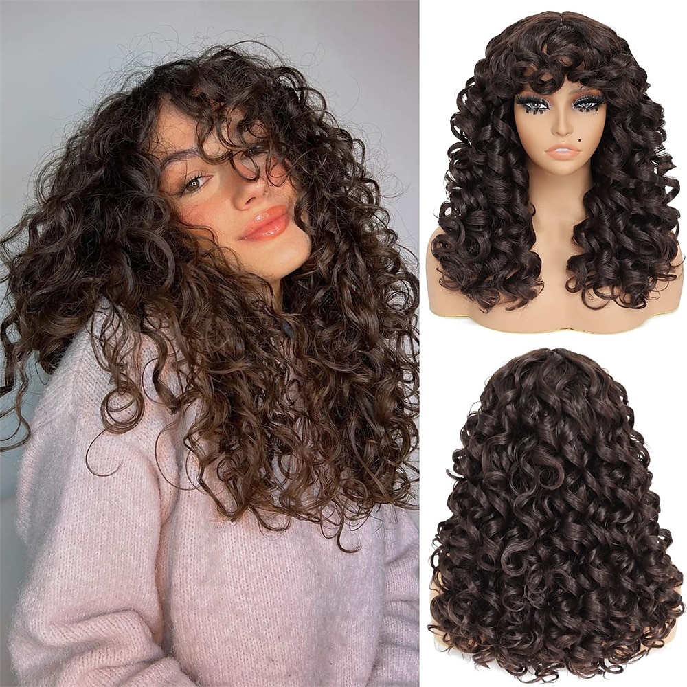 Long Curly Wig with Bangs Big Curly Wigs for White Black Women 20