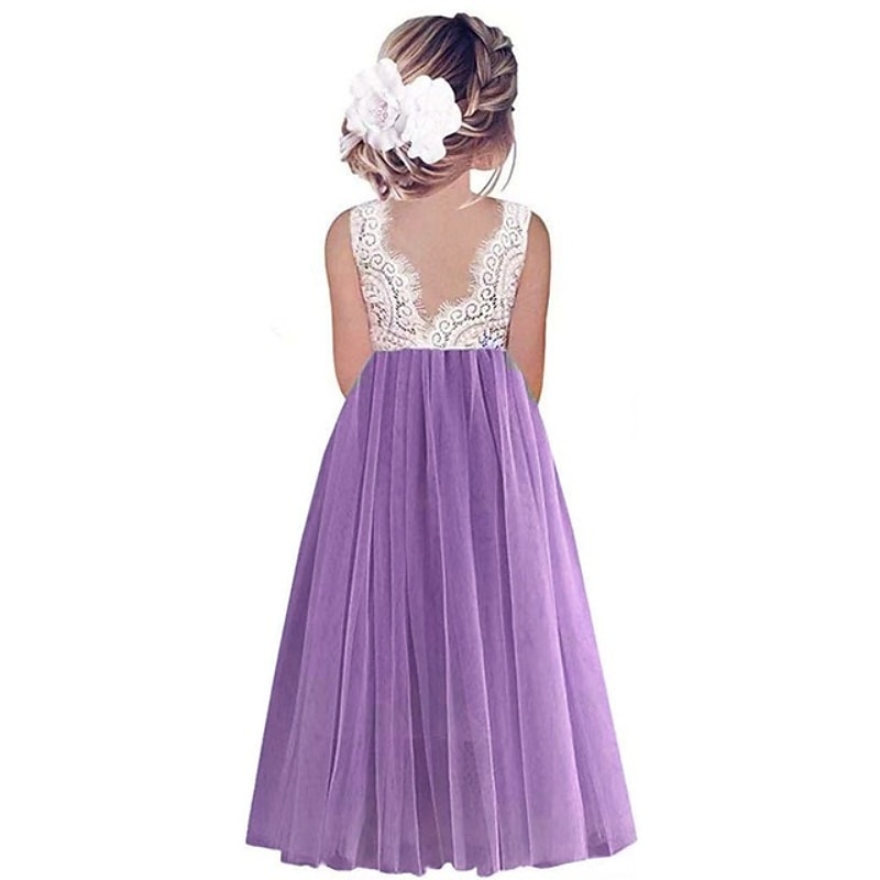 Blumenmädchenkleid Mädchen Party Kleid Leistung Hochzeit Party Prinzessin Süß Gitter Feste Farbe Ärmellos Rundhalsausschnitt Weiß Rosa 2-12 Jahre 2025 - $34.99 –P8