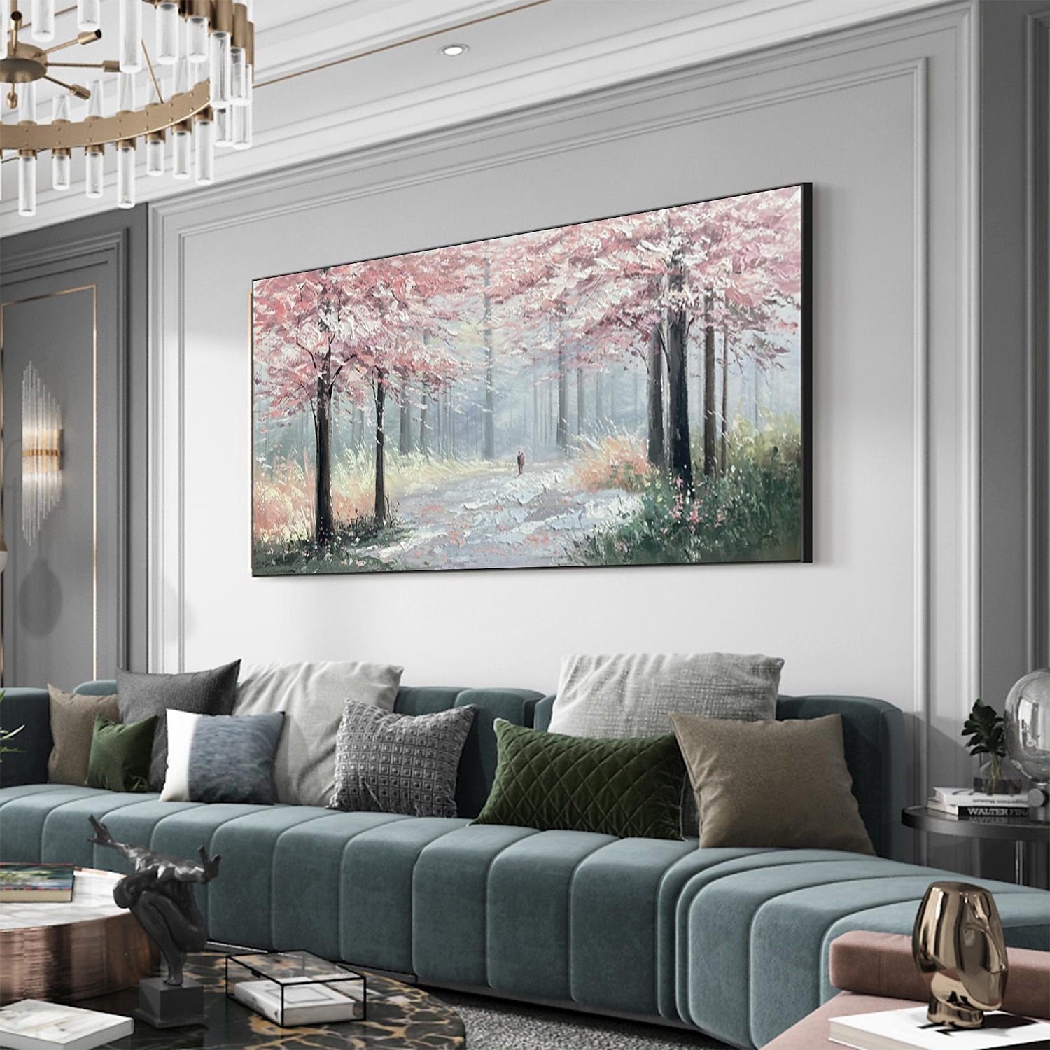 handgjord oljemålning duk väggkonst dekor original rosa trädmålning abstrakt skogslandskapsmålning för heminredning med sträckt ram/utan inre rammålning 2025 - $175.99 –P2