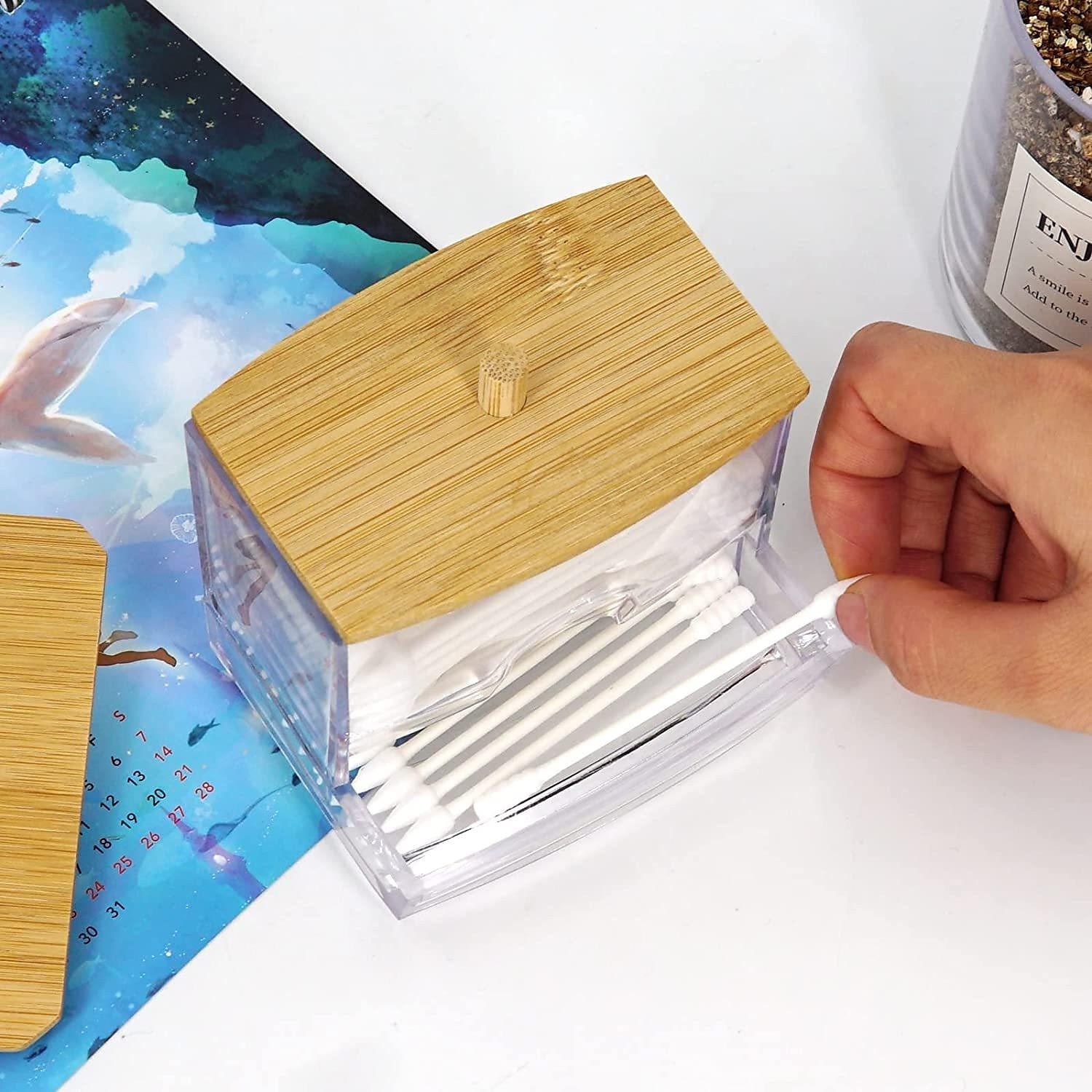 Cotton Swab Pads Holder, Qtip Cotton Buds Ball Dispenser, Bathroom Containers Apothecary Jar For Storage With Wood Lids 2025 - $6.99 –P5
