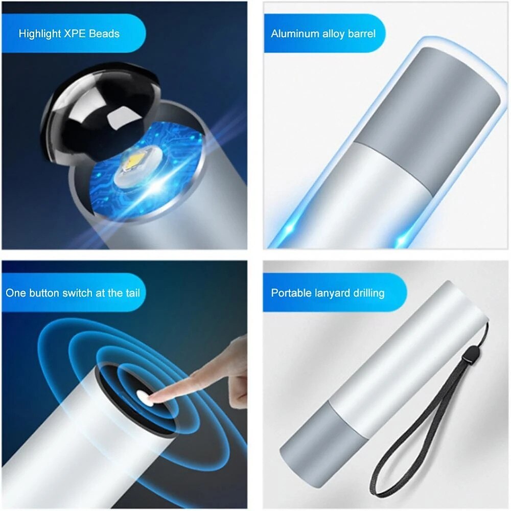 мини-фонарик usb перезаряжаемый светодиодный фонарик водонепроницаемый телескопический мощный фонарик открытый зум портативный фонарь 2025 - $11.99 –P12