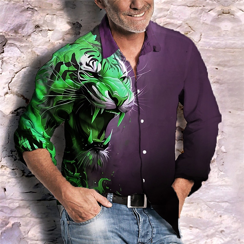 Per uomo Animali Tigre Camicia Camicia con bottoni Manica lunga Di tendenza Streetwear Originale Esterno Informale Giornaliero Estate Primavera Autunno Collo ripiegabile Stampa Giallo Blu Verde Grigio del 2026 a $26.99 –P3