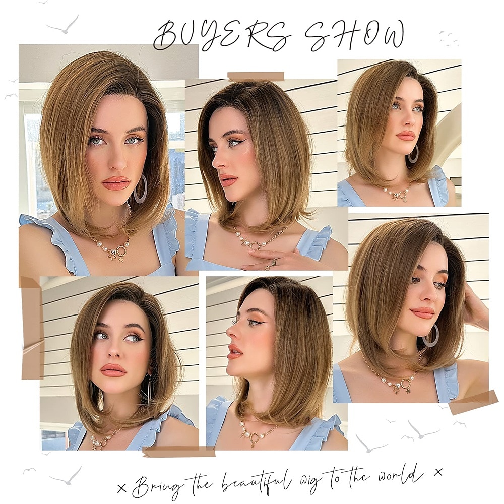 Brown Wigs for Women Bob Shoulder Length Straight Synthetic Lace Wig Side Parting with Baby Hair 2025 - $24.99 –P6