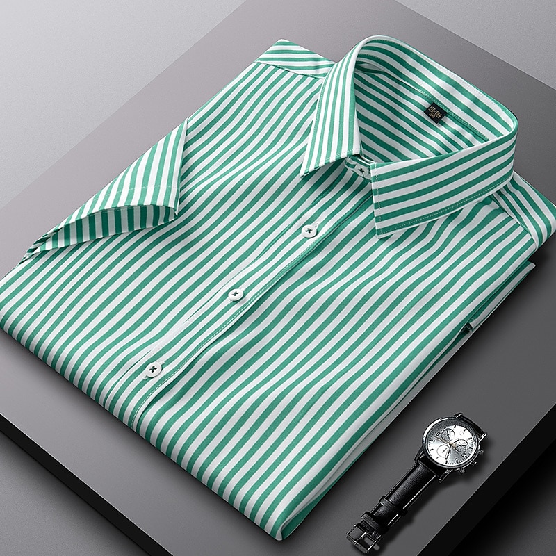 Per uomo Camicie Camicia a righe Camicia non stirabile Banda Matrimonio Da mare Nero Verde chiaro Rosso Blu reale Manica corta Collo ripiegabile Per tutte le stagioni Abbigliamento Bottone giù del 2025 a $27.99 –P2