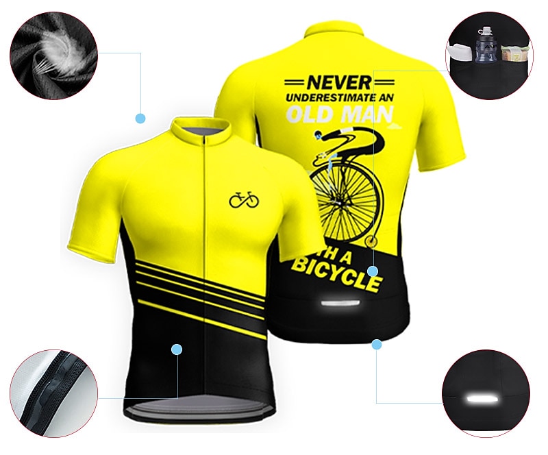 Herr Cykeltröja Kortärmad Cykel Tröja Överdelar med 3 bakfickor Bergscykling Vägcykling Andningsfunktion Snabb tork Fuktabsorberande Reflexremsa Gul Röd Blå Grafisk Polyester sporter Kläder 2025 - $11.99 –P3