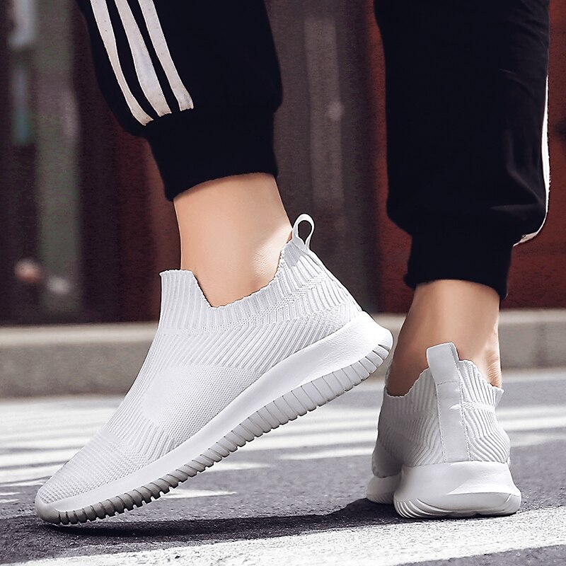 Men's Shoes Loafers & Slip-Ons Plus Size Flyknit Shoes Running Walking Casual Daily Knit Tissage Volant Breathable Loafer Black and White Black White Spring Fall 2025 - $42.99 –P9