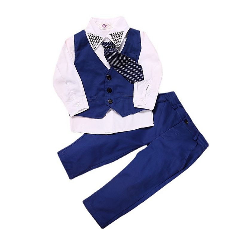 pojkar 4 st kostymset skjorta & byxor formella set kläder set outfit enfärgad långärmad set formellt mode sommar vår 7-13 år blå 2025 - $26.99 –P5