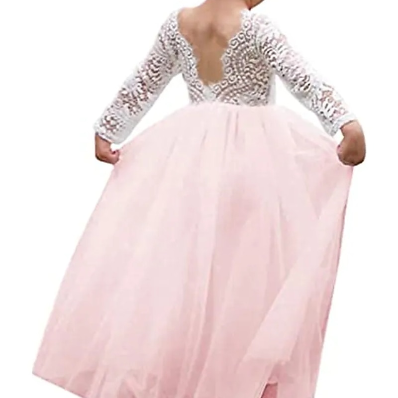 Blumenmädchenkleid Mädchen Party Kleid Leistung Hochzeit Party Prinzessin Süß Gitter Feste Farbe Ärmellos Rundhalsausschnitt Weiß Rosa 2-12 Jahre 2025 - $34.99 –P1