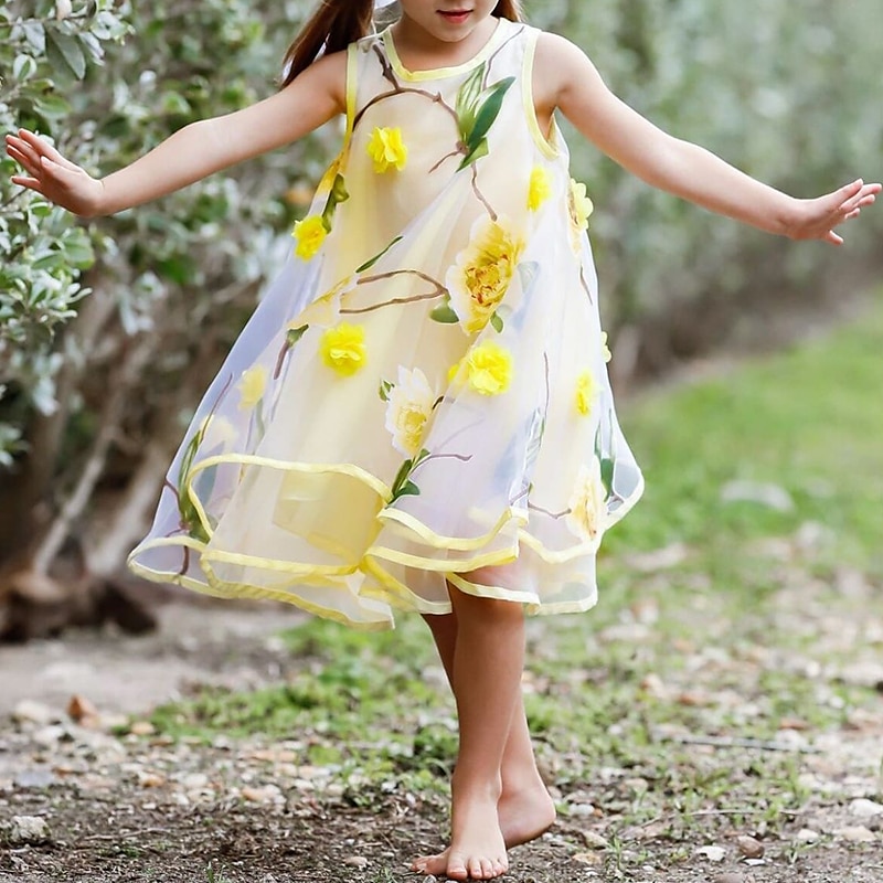 Kids Girls' Dress Flower Sleeveless Casual Active Daily Cotton Above Knee Casual Dress Floral Dress Summer Spring 4-12 Years Yellow Pink Purple 2025 - $27.99 –P4