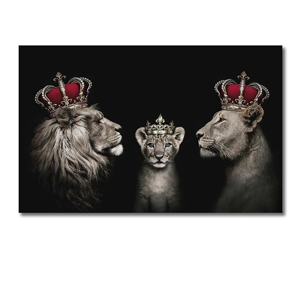 abstracte zwart witte familie van leeuwen schilderij kroon leeuwen canvas posters en prints foto voor moderne woonkamerdecoratie 2025 - $18.49 –P6