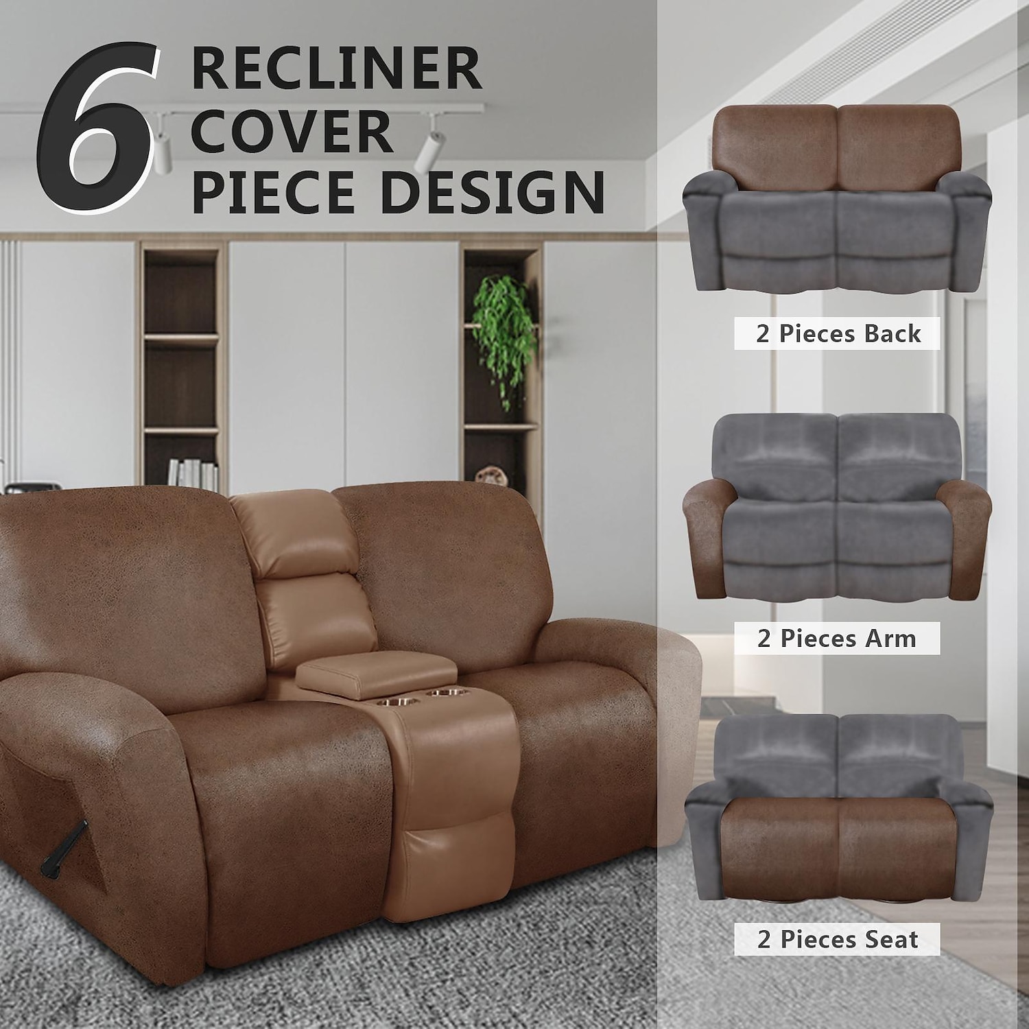 2 Seater Recliner Covers Stretch Love Seat Reclining Sofa Cover, Like Leather Couch Slipcover with Elastic Loop, Anti-cat Scratch Furniture Protector for Dogs Pet 2025 - $74.99 –P4