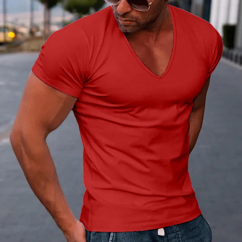 Men's T Shirt Tee Top Short Sleeves V Neck Summer Plain Designer Basic Modern Contemporary Vacation Street Going out Black White Red Top Tee for Men 2025 - €19.99 –P3