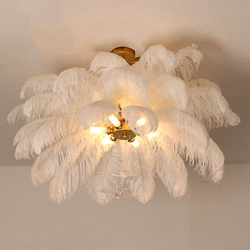 lampadario a sospensione a led splendido extra large 70cm 6 luci bianco bouquet di piume di struzzo lampada a sospensione romantico apparecchio di illuminazione montato per camera da letto ristorante del 2025 a $599.99 –P6