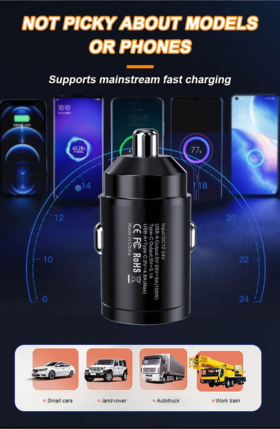 2025年 seametal 100w 車の usb 充電器 スーパーチャージ usb-a usb-c シガーライターアダプタ hidden phone Charger for iphone huawei samsung  コレクション – $18.99 –P9