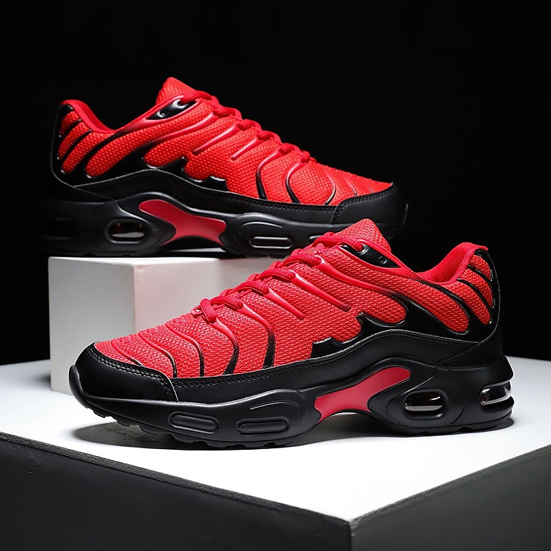 Zapatillas deportivas rojas con colchón de aire para hombre: zapatillas deportivas de malla transpirable con absorción de impactos para gimnasio, entrenamiento y uso diario. 2025 - $46.99 –P1