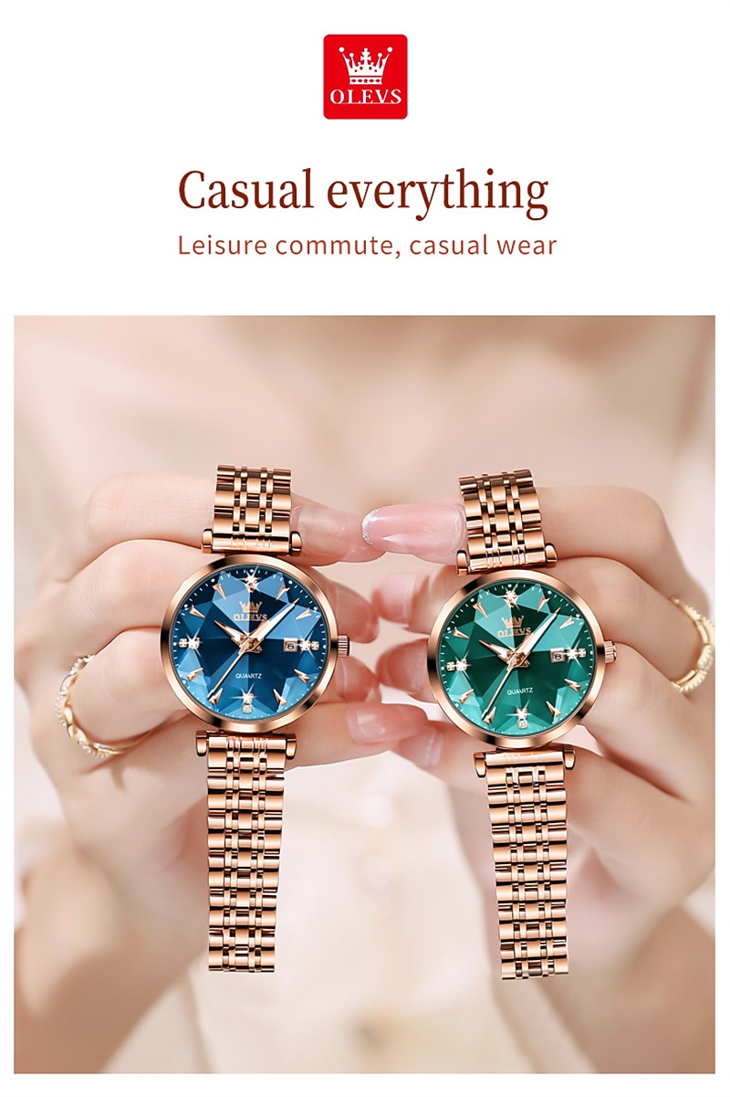New Olevs Brand Ladies' Watches Luminous Decorative Calendar Quartz Watches American-Style Diamond-Set Waterproof Small Green Watches Mother's Day Gift for Women'S Watches Tide 2026 - $37.99 –P7
