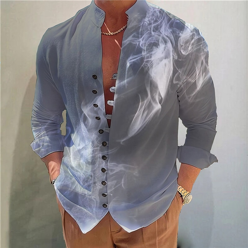 Men's Gradient Shirt Button Up Shirt Long Sleeve Fashion Designer Casual Outdoor Vacation Daily Fall Autumn / Fall Spring & Summer Stand Collar Print Blue Purple Green Gray 2025 - $26.99 –P4