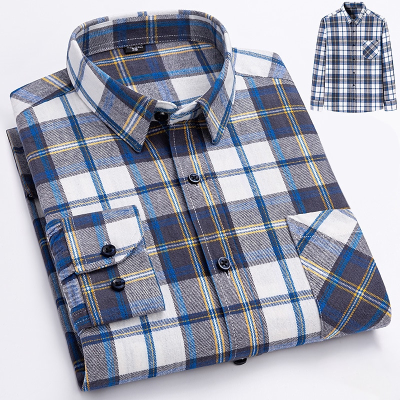 Voor heren Overhemd Strepen en Plaid Bruiloft liiketoiminta Kastanjebruin Donker Rood Geel Donker Marine Lange mouw Opstaande boord Lente & Herfst Kleding 2025 - $34.99 –P3