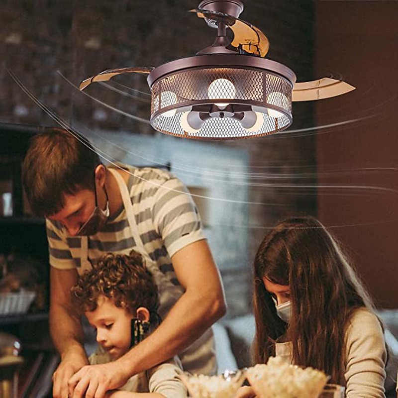 Ventiladores de teto com luzes 5 luzes 19,5" reguláveis design retro luzes de teto estilo artístico de metal estilo moderno novidade acabamentos pintados preto 85-265v de 2025 por $359.99 –P4