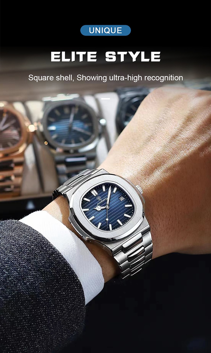 POEDAGAR Luxury Watch Business Waterproof Male Clock Luminous Date Stainless Steel Square Quartz Men Watch 2025 - $31.99 –P2