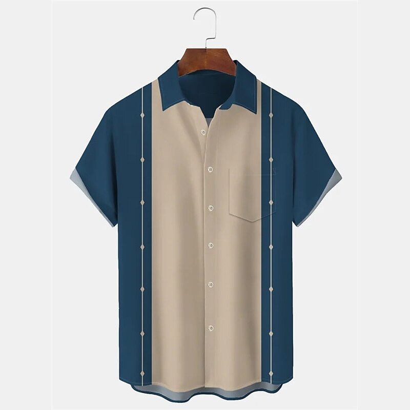 Herr Styrelseledamöter Randig Musik Skjorta Knapp upp skjorta Kortärmad Mode Streetwear Designer Dagligen Utekväll Helgen Sommar Vår Nedvikt Mönster Gul Marinblå Orange 2025 - $24.99 –P7