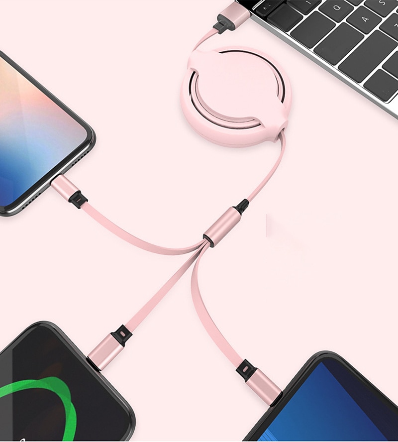Универсальный зарядный кабель 3,3 фута USB A на Lightning/микро/USB C 2.4 A Кабель для зарядки 3 в 1 Выдвижной Назначение Samsung Xiaomi Huawei Аксессуар для мобильных телефонов 2025 - $12.99 –P2