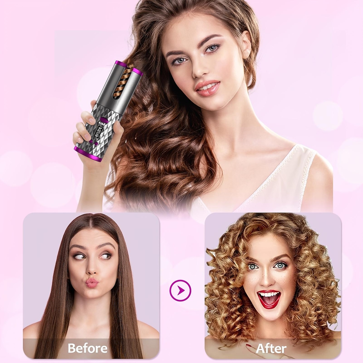 Automatic  Curling Iron, Hair Curler Cordless With  6 Temps & Timer, Wireless Portable Curler, Rechargeable Rotating Curling Iron Wand, Self Hair Curling Iron for Lasting Curls Multi coler 2025 - $33.99 –P5