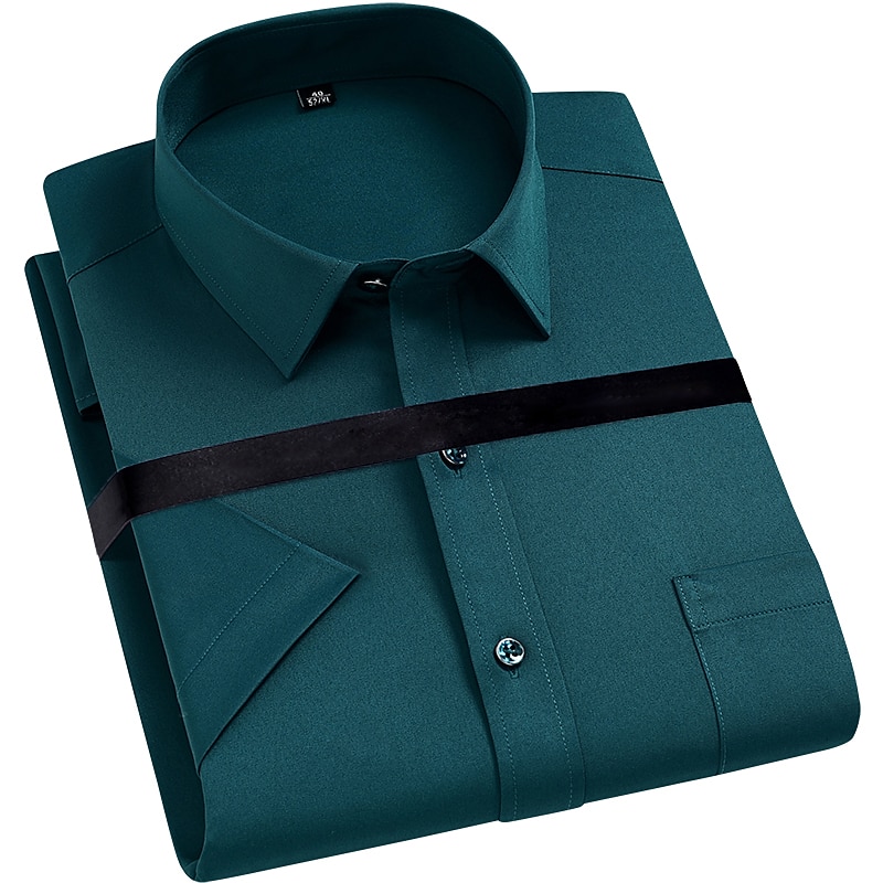 Men's Dress Shirt Non Iron Shirt Collared Shirt Button Up Shirt Plain Wedding Work Black White Yellow Pink Short Sleeve Square Neck Summer Clothing Apparel Print 2025 - $27.99 –P1