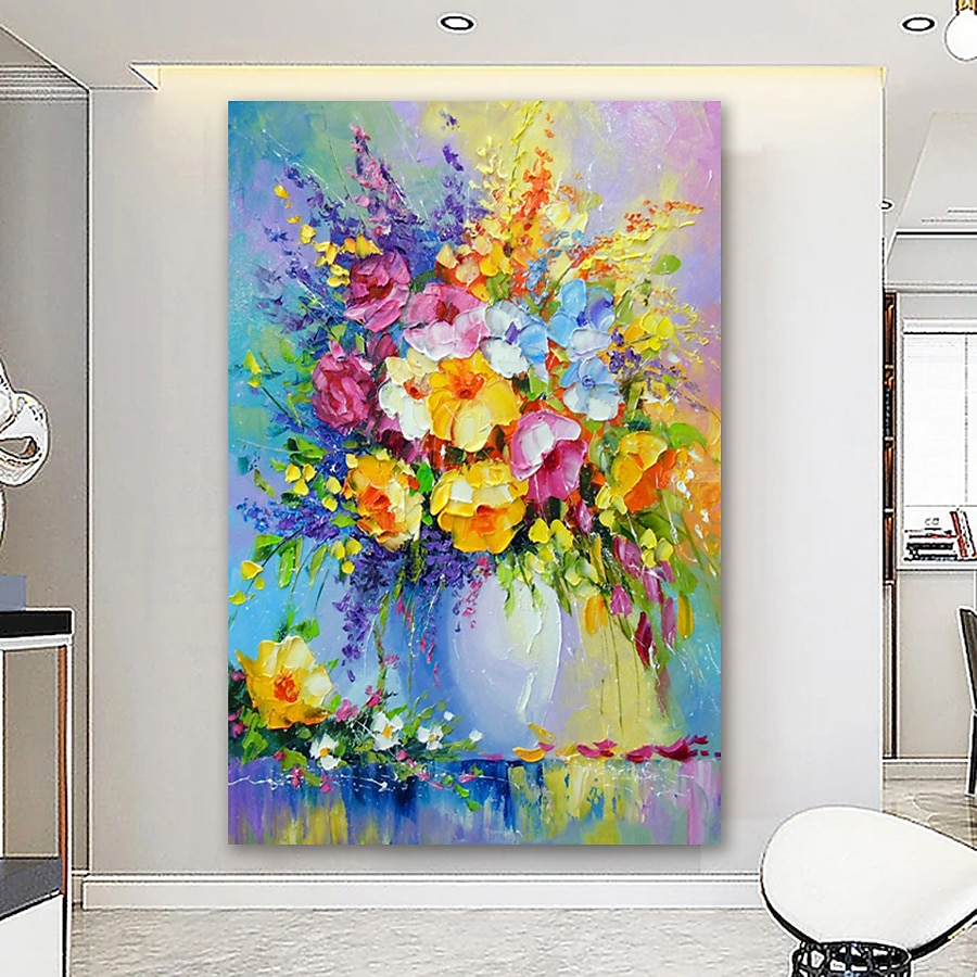 2025年 ハング塗装油絵 手描きの 縦式 抽象画 花柄 / 植物の 近代の 内枠を含めます  コレクション – $175.99 –P4