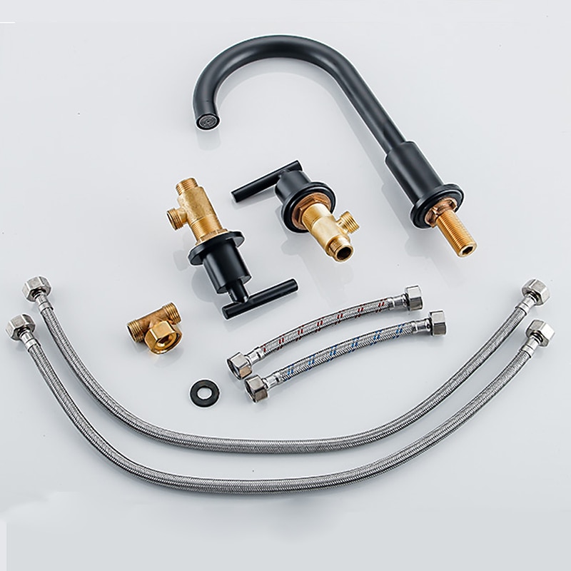 laajalle levinnyt kylpyhuoneen pesualtaan hana, 360 kääntyvä messinki 3 reikää 2 kahvaa pesuallashana asennettuna, pesuhuoneen pesuallas vesihana kuuma- ja kylmäletkulla 2026 - $174.99 –P10