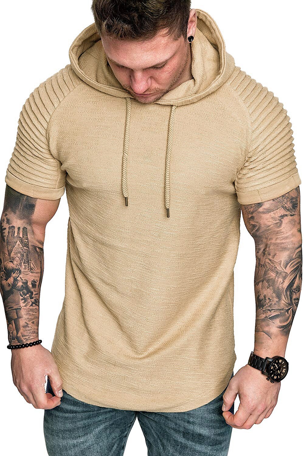 Hombre Camiseta Camiseta superior Mangas cortas Con Capucha Verano Plano delgado plisado Moda Deportes Básico Vacaciones Calle Noche Negro Blanco Azul Marino Camiseta superior para hombre 2025 - $16.99 –P7