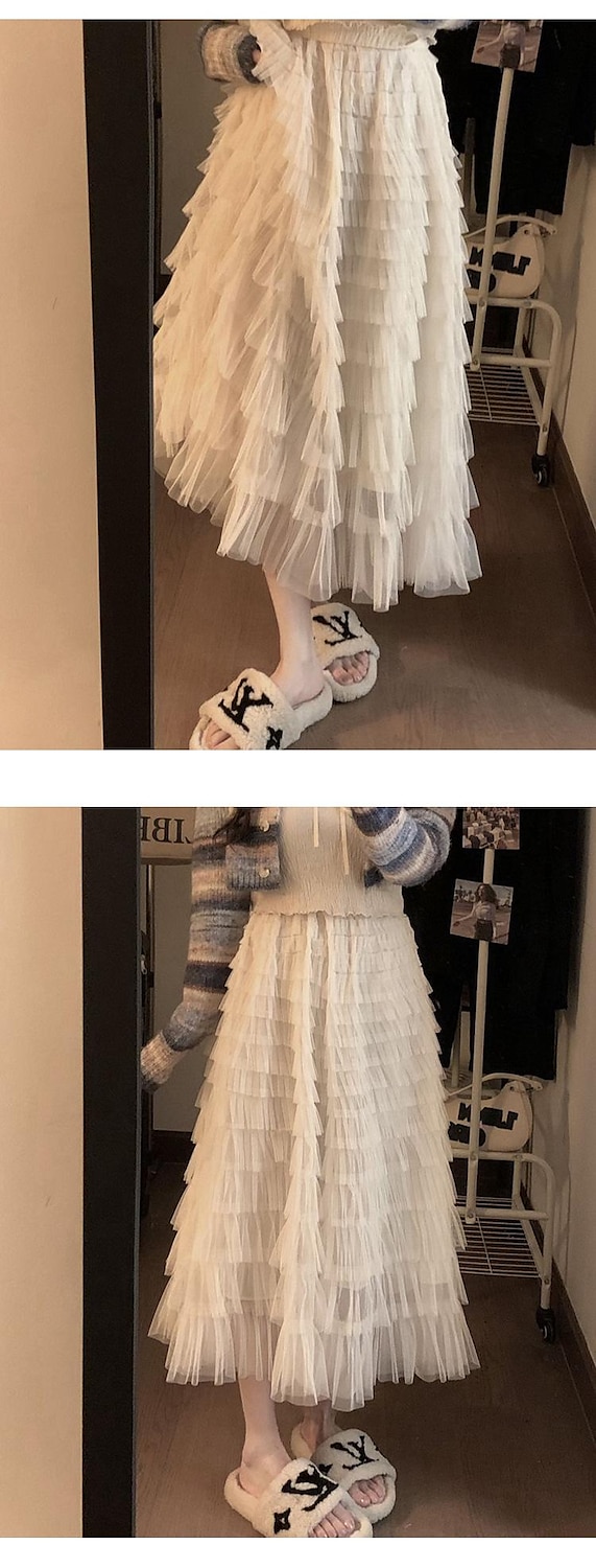 trompeta / sirenă de damă fustă lungă fuste maxi cu volane tul culoare uni vacanță casual zilnic primăvară & vara tul vara negru alb roz kaki 2025 - $31.99 –P8