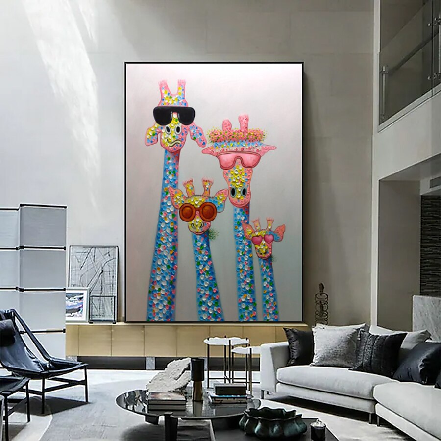 Ölgemälde handgemachte handbemalte Wandkunst abstrakte Giraffe Kinderzimmer Dekoration Dekor gestreckter Rahmen fertig zum Aufhängen 2025 - $139.99 –P5