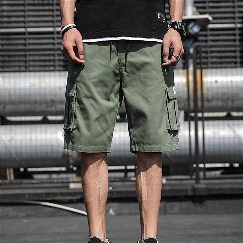 Men's Cargo Shorts Summer Shorts Drawstring Elastic Waist Multi Pocket Plain Comfort Wearable Casual Daily Holiday Sports Fashion ArmyGreen Black 2025 - $15.49 –P4
