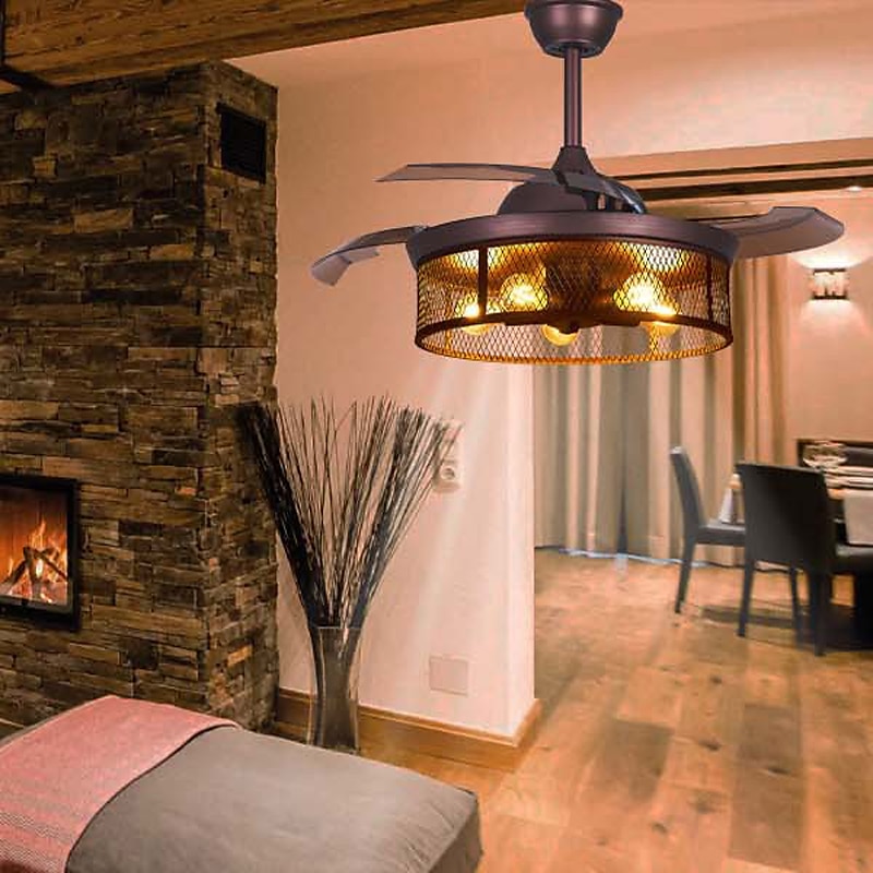 Ventiladores de teto com luzes 5 luzes 19,5" reguláveis design retro luzes de teto estilo artístico de metal estilo moderno novidade acabamentos pintados preto 85-265v de 2025 por $359.99 –P2