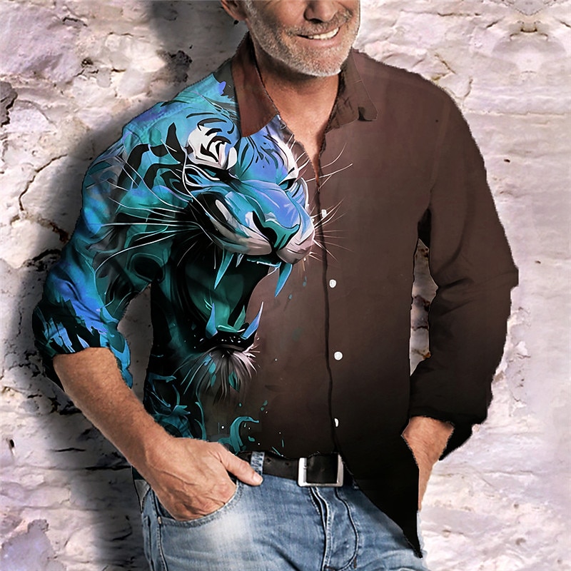 Per uomo Animali Tigre Camicia Camicia con bottoni Manica lunga Di tendenza Streetwear Originale Esterno Informale Giornaliero Estate Primavera Autunno Collo ripiegabile Stampa Giallo Blu Verde Grigio del 2026 a $26.99 –P2